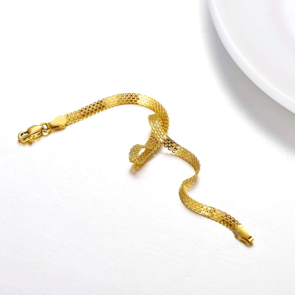 Solid 18K Gold Italian Mesh Link Chain Bracelets for Women, Fine Jewelry Gifts for Her (Chain Width: 2.8 Mm; 6.4-7.5 Inch)