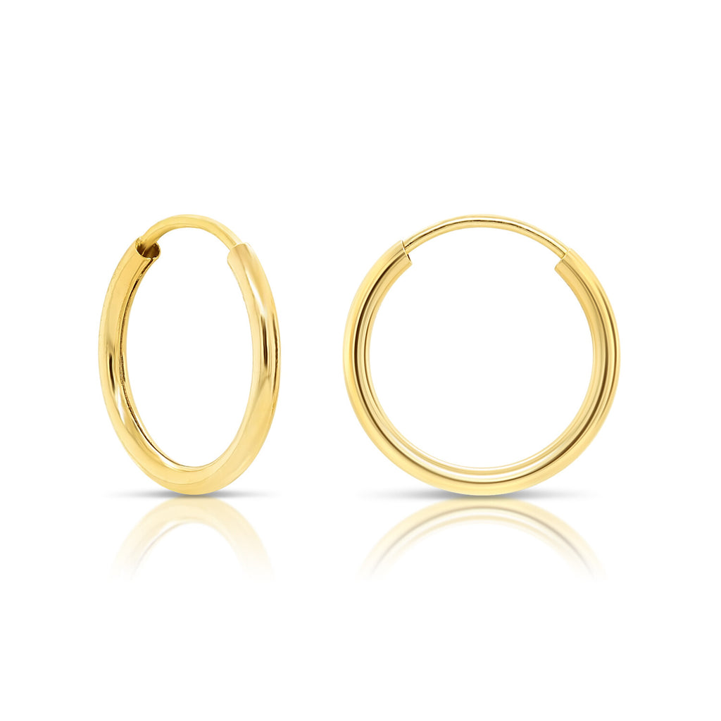 14K Real Solid Yellow Gold round Endless Hoop Earrings 1Mm Tube Hoops Ear Rings