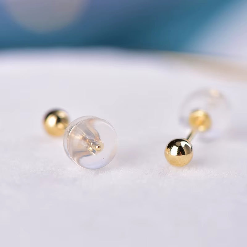 Real 18K Gold Stud Earrings Pure AU750 Gold Ball Design Women'S Earrings Simple Fashion Fine Jewelry Gift