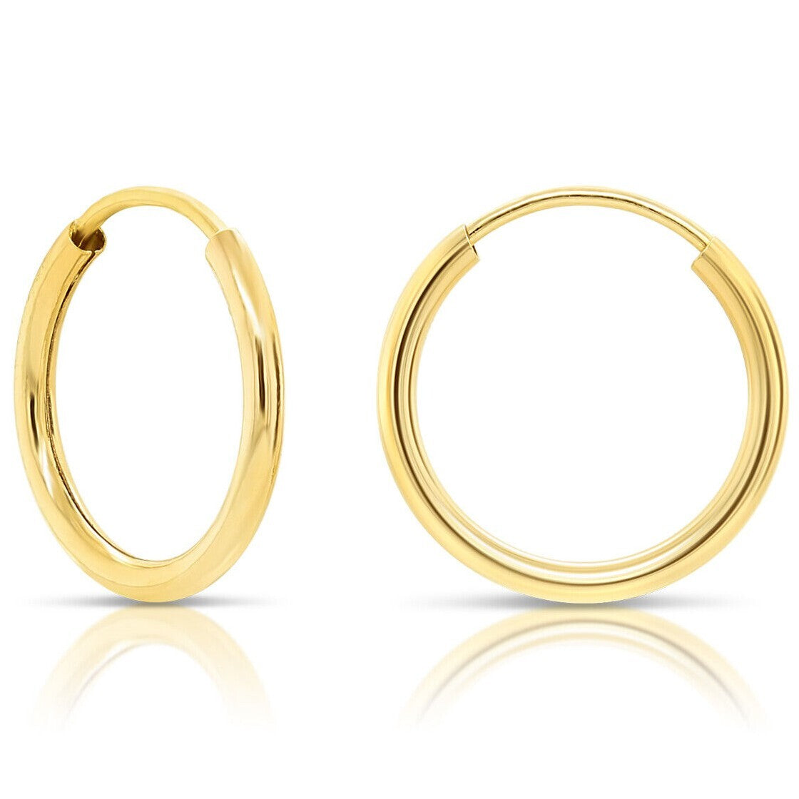 14K Real Solid Yellow Gold round Endless Hoop Earrings 1Mm Tube Hoops Ear Rings