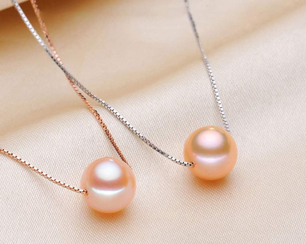 Pearl Necklaces for Women Floating Single Freshwater Pearl Pendant Necklaces with Sterling Silver 18 Inch Chain Pearl Jewelry Gifts for Her 8-9Mm White/Pink/Purple