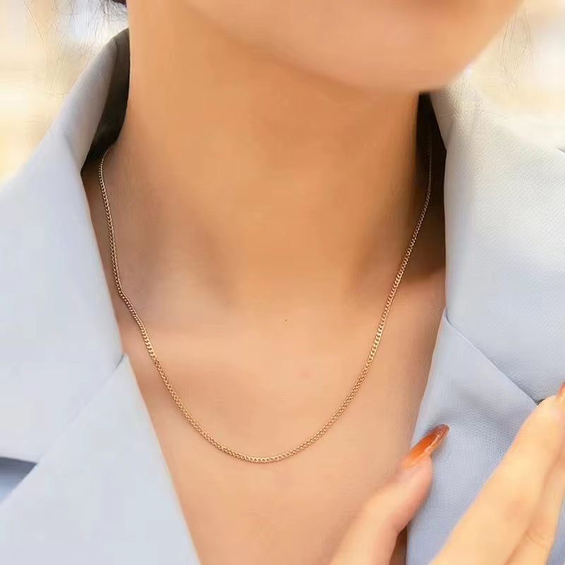 Real 18K Gold Cuban Necklace Pure AU750 Light Luxury Simple Women'S Necklace Fine Jewelry Gifts