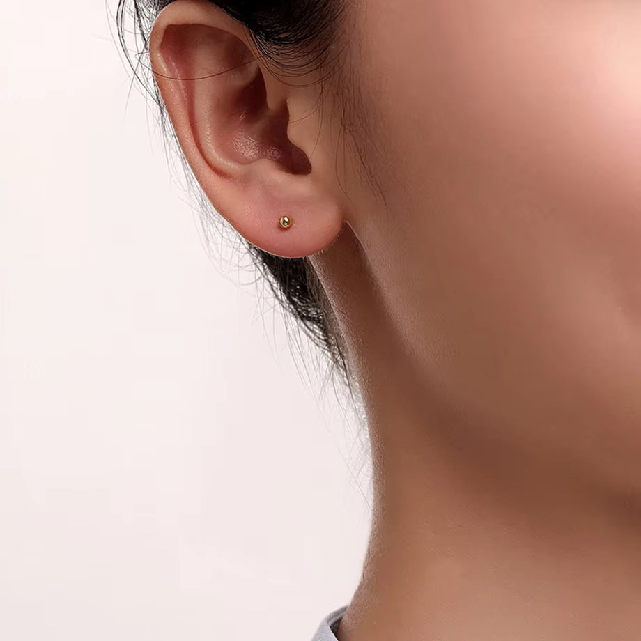 Real 18K Gold Stud Earrings Pure AU750 Gold Ball Design Women'S Earrings Simple Fashion Fine Jewelry Gift