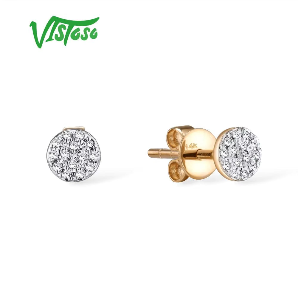 Gold Earrings for Women 14K 585 Yellow/White Gold Sparkling Diamond Dainty round Cirle Stud Earrings Trendy Fine Jewelry