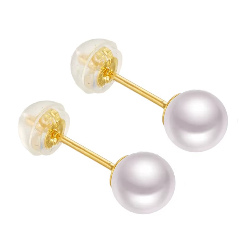 Au750 Fine Jewelry Women Girls Mum Best Gift Classical 18K Gold Natural Perfect round Pearls High Luster Stud Earring