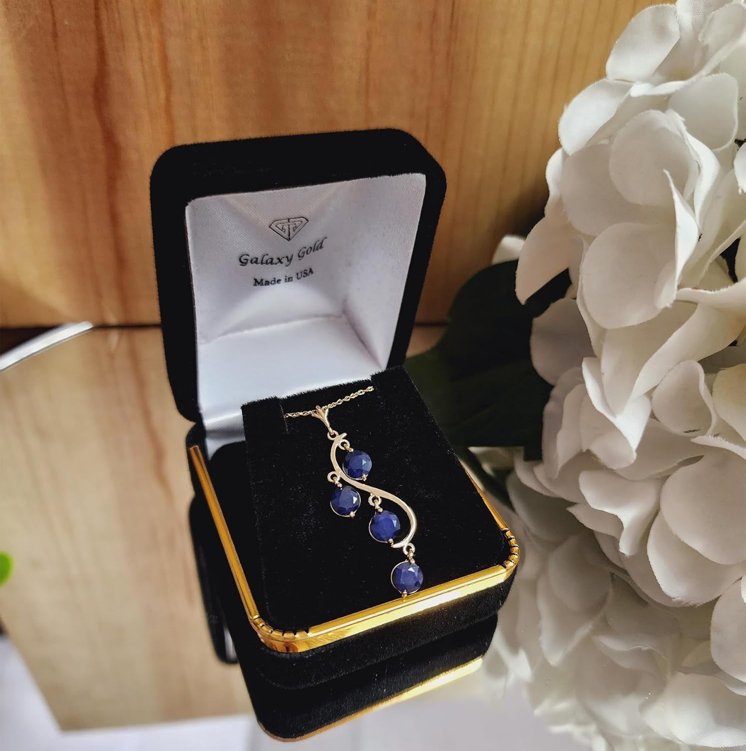 14K Yellow Gold Natural Blue Sapphire Drop Pendant Necklace