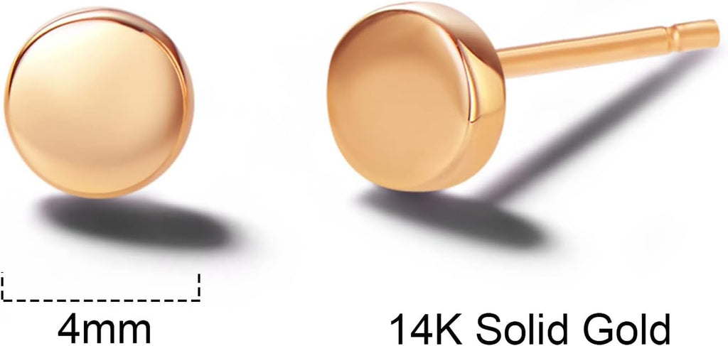 14K Solid Real Yellow Gold Earrings Dainty Tiny Statement Dot Solitaire Earrings Delicate Fine Jewelry Stud Earrings for Women