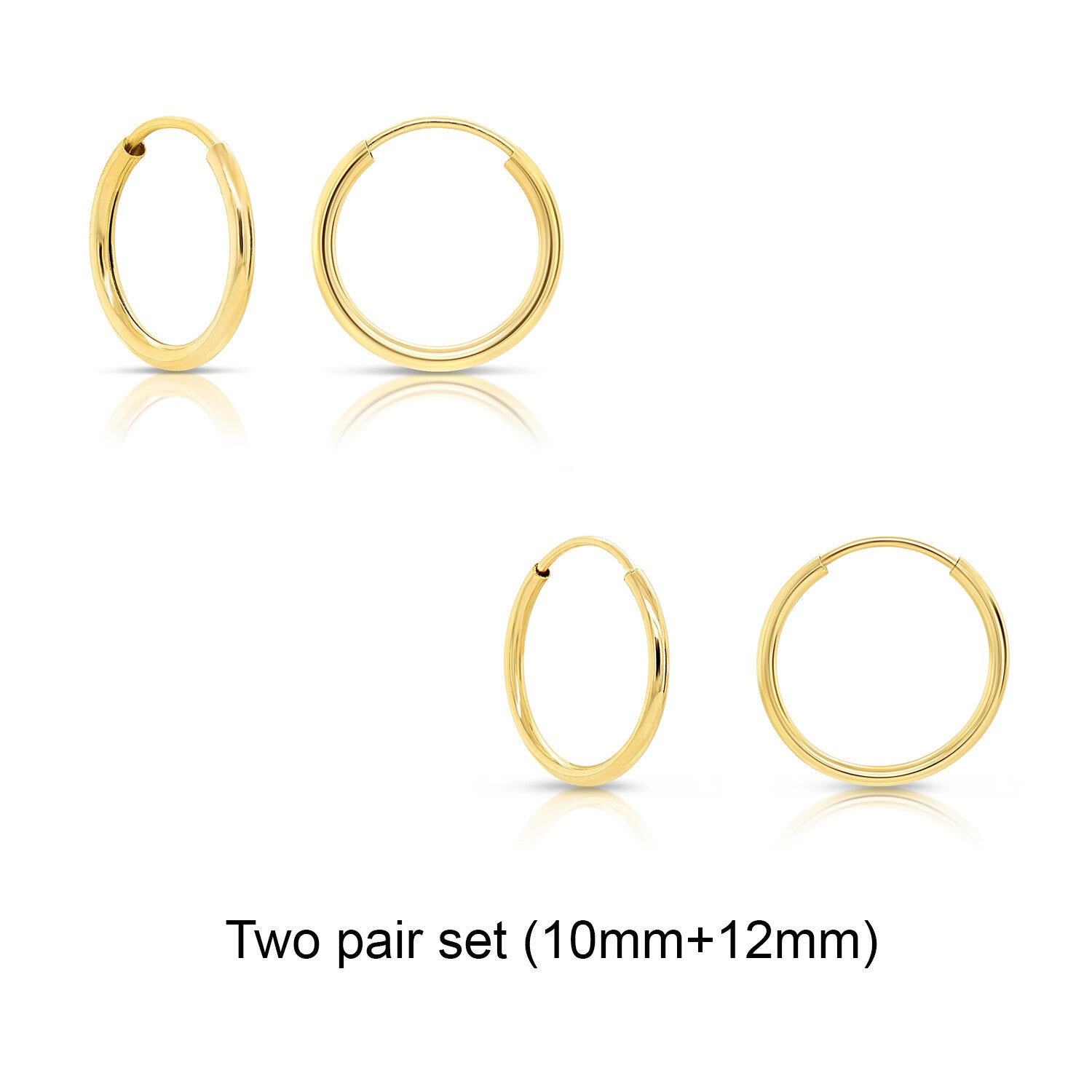 14K Real Solid Yellow Gold round Endless Hoop Earrings 1Mm Tube Hoops Ear Rings