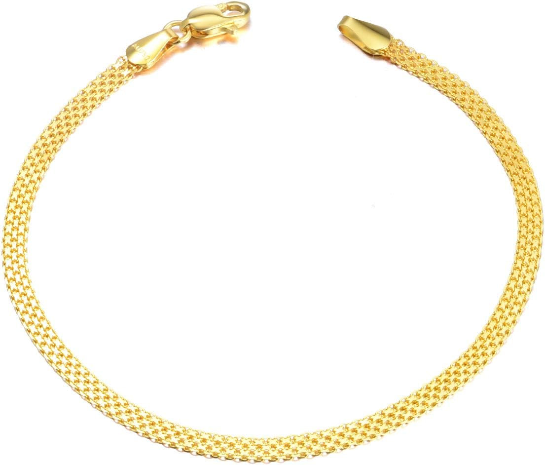 Solid 18K Gold Italian Mesh Link Chain Bracelets for Women, Fine Jewelry Gifts for Her (Chain Width: 2.8 Mm; 6.4-7.5 Inch)