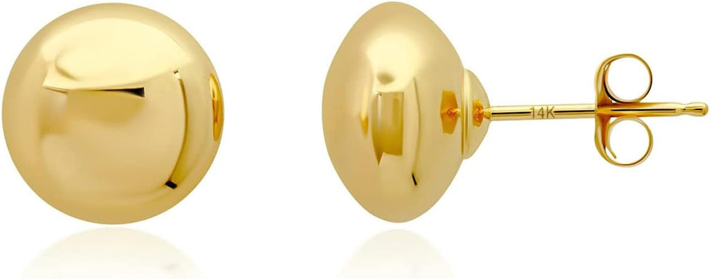 14K Gold Stud Earrings for Women | Yellow Solid Gold Flat & Full Ball Earrings with Gold Butterfly Backs | 4MM-8MM Hypoallergenic Real 14K Button Ball Studs for Women & Men by