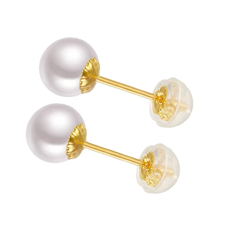 Au750 Fine Jewelry Women Girls Mum Best Gift Classical 18K Gold Natural Perfect round Pearls High Luster Stud Earring