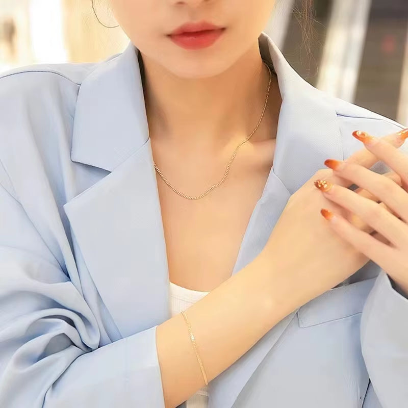 Real 18K Gold Cuban Necklace Pure AU750 Light Luxury Simple Women'S Necklace Fine Jewelry Gifts