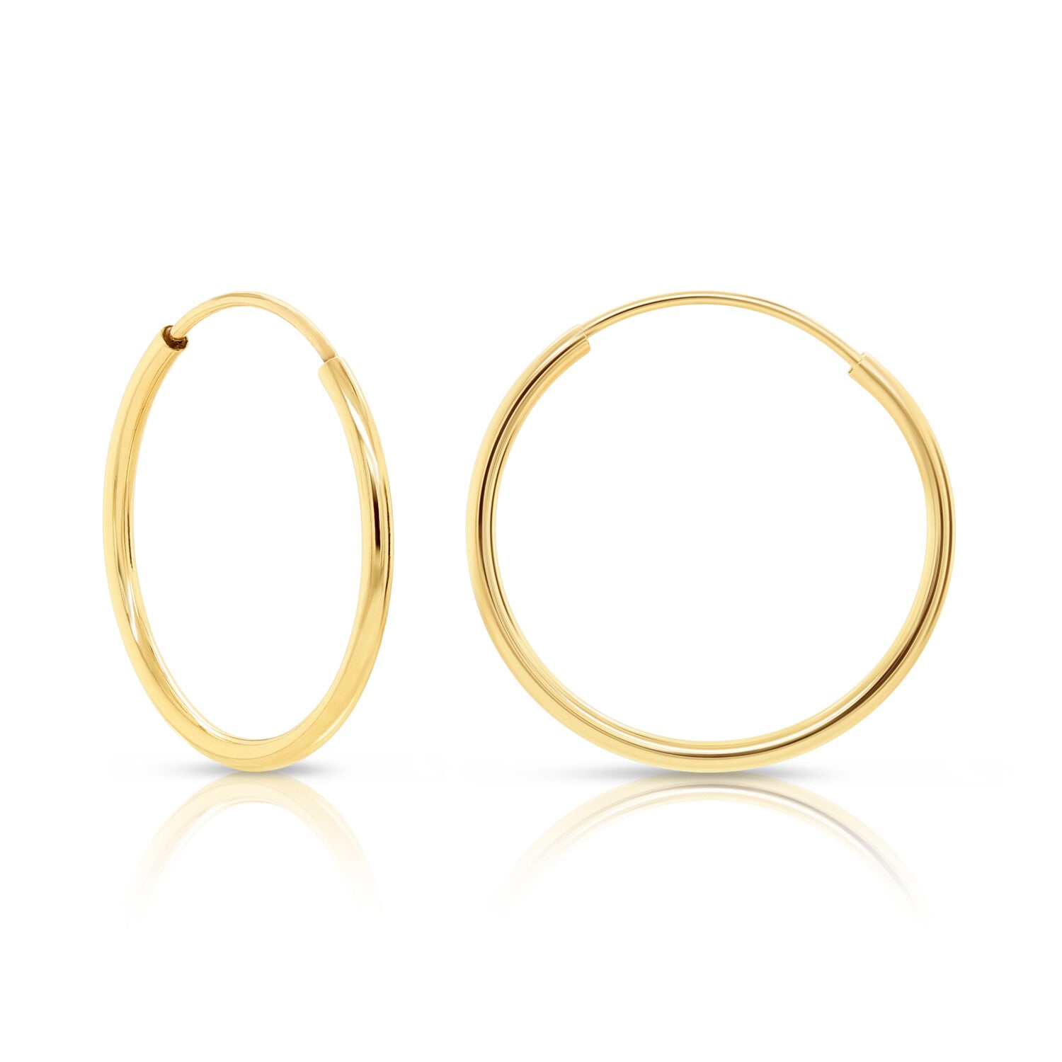 14K Real Solid Yellow Gold round Endless Hoop Earrings 1Mm Tube Hoops Ear Rings
