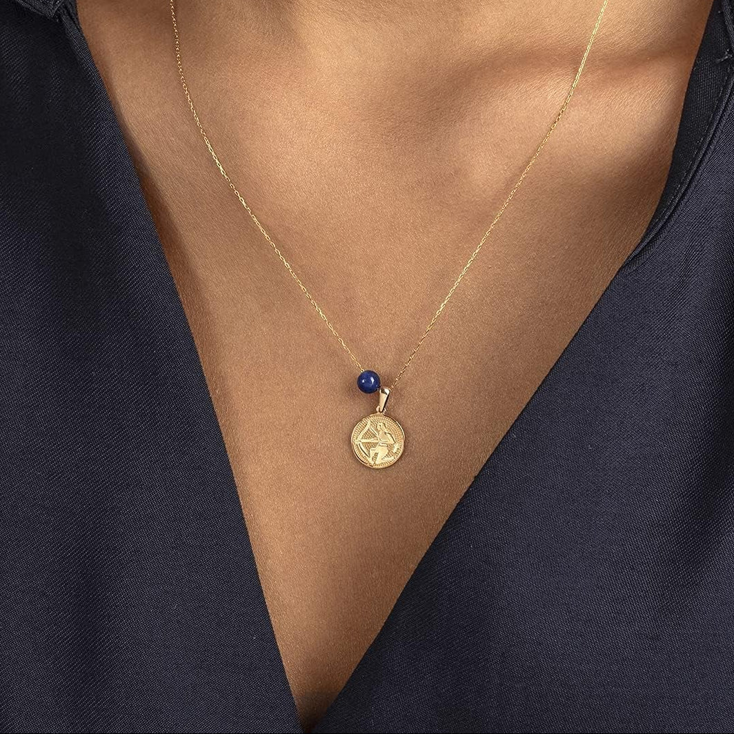 14K Solid Gold Zodiac Sign Necklace for Women
