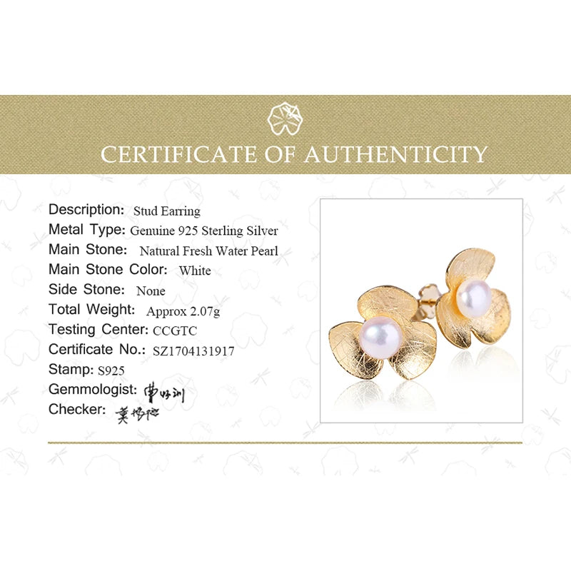 Real 925 Sterling Silver Natural Pearl Earrings Fine Jewelry 18K Gold Clover Flower Stud Earrings for Women Brincos