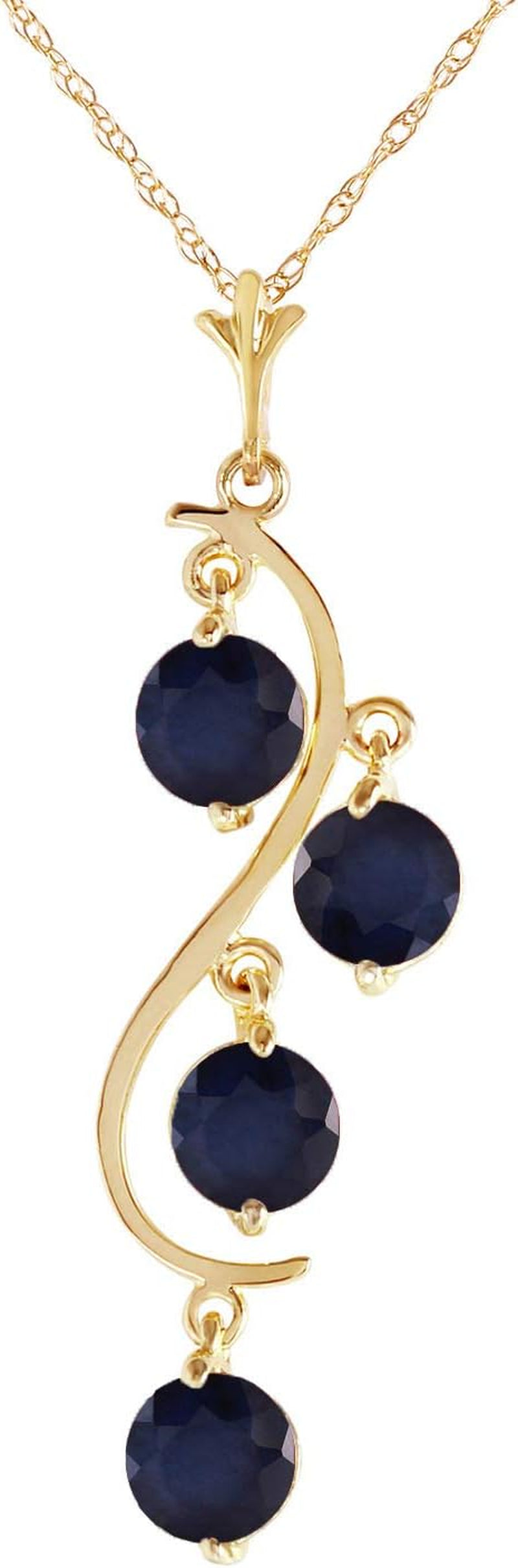 14K Yellow Gold Natural Blue Sapphire Drop Pendant Necklace