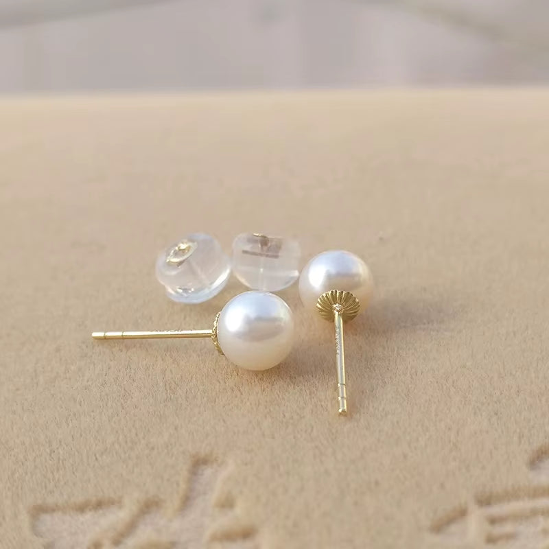 Au750 Fine Jewelry Women Girls Mum Best Gift Classical 18K Gold Natural Perfect round Pearls High Luster Stud Earring