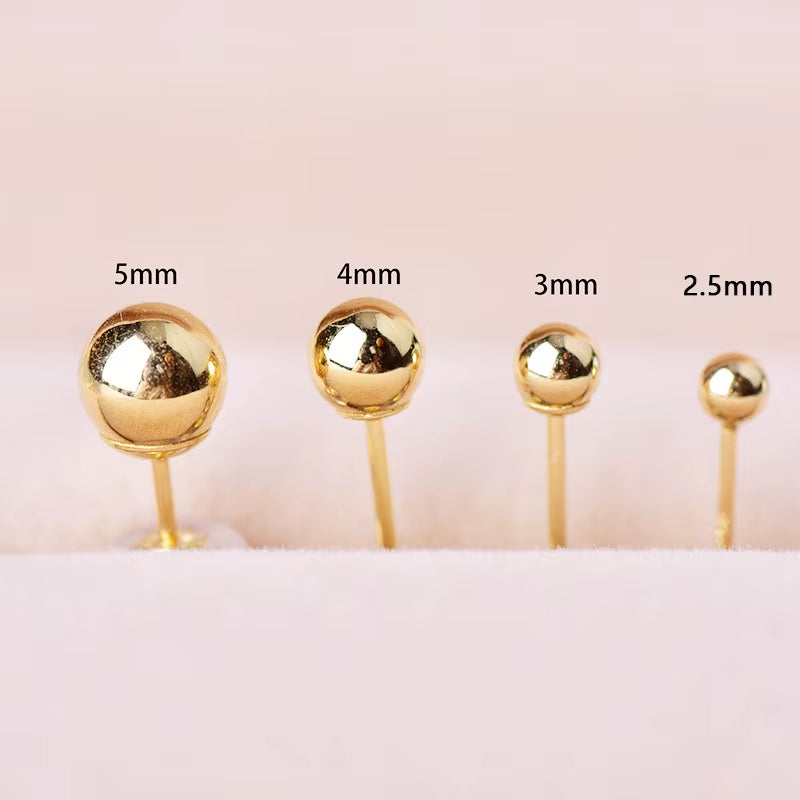 Real 18K Gold Stud Earrings Pure AU750 Gold Ball Design Women'S Earrings Simple Fashion Fine Jewelry Gift