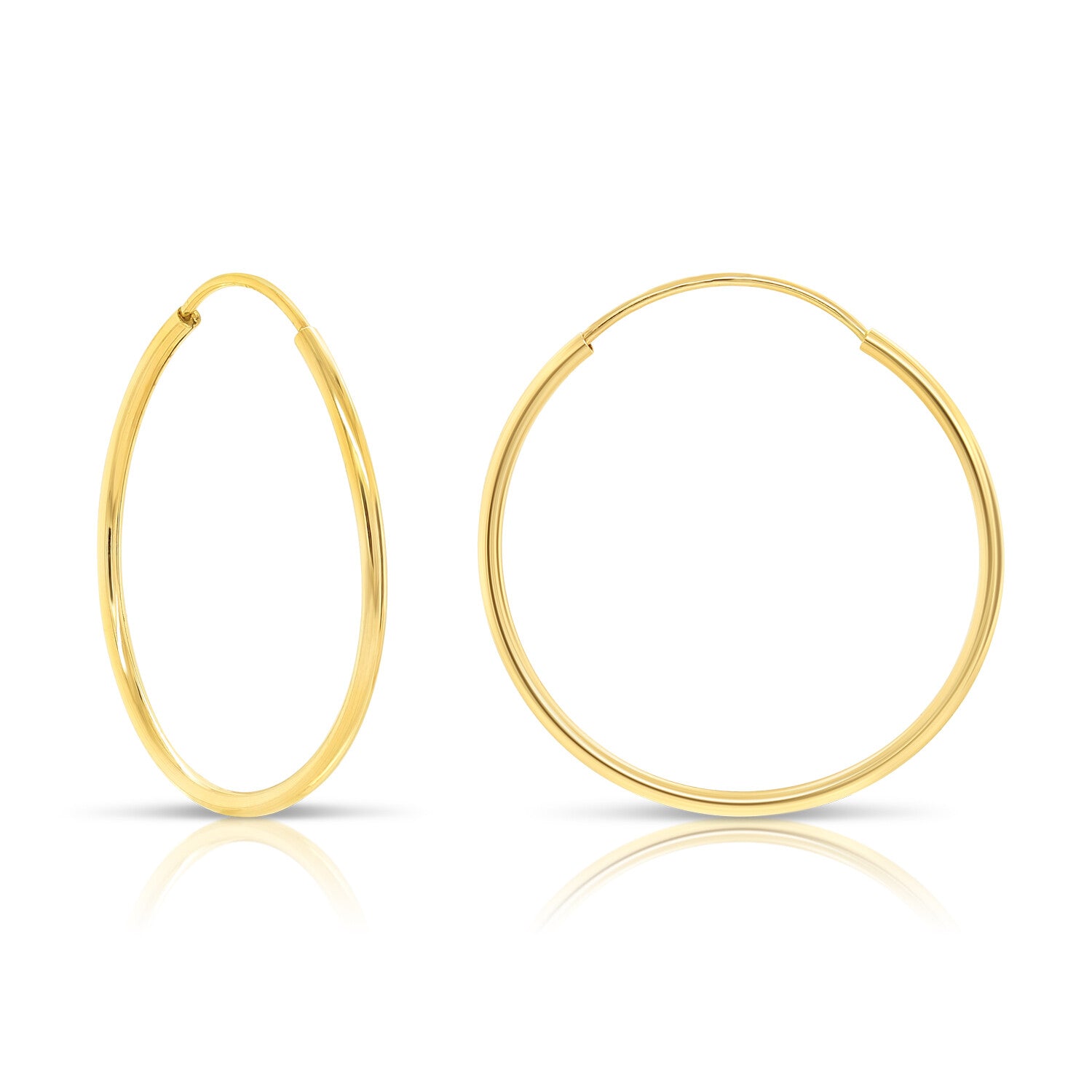 14K Real Solid Yellow Gold round Endless Hoop Earrings 1Mm Tube Hoops Ear Rings
