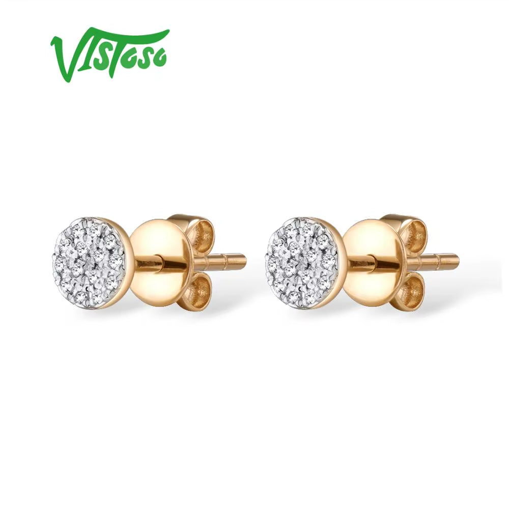 Gold Earrings for Women 14K 585 Yellow/White Gold Sparkling Diamond Dainty round Cirle Stud Earrings Trendy Fine Jewelry