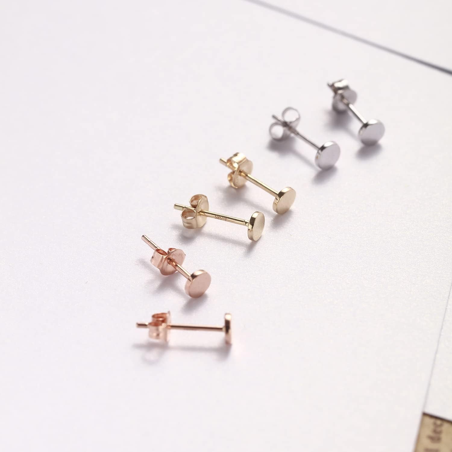 14K Solid Real Yellow Gold Earrings Dainty Tiny Statement Dot Solitaire Earrings Delicate Fine Jewelry Stud Earrings for Women