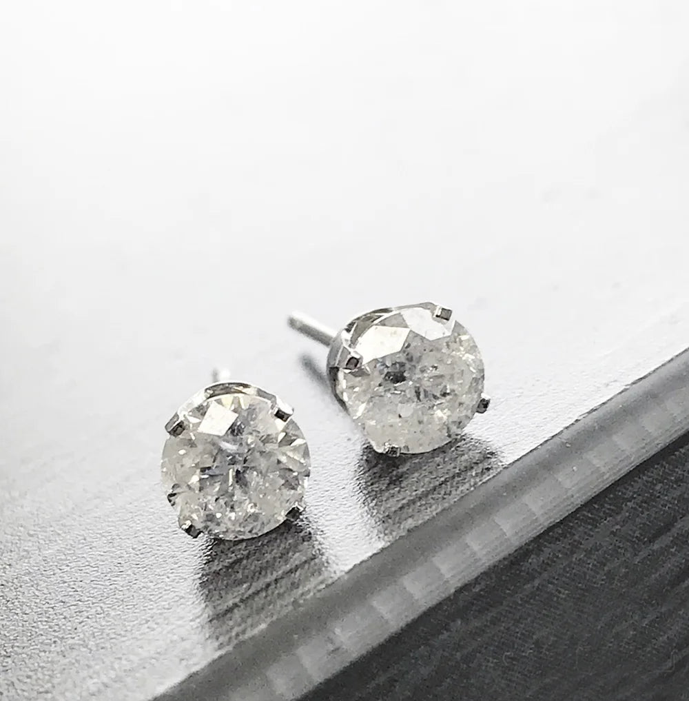 Pompeii 1.00Ct round Brilliant Cut Natural Diamond Studs in 14K Yellow Gold Setting