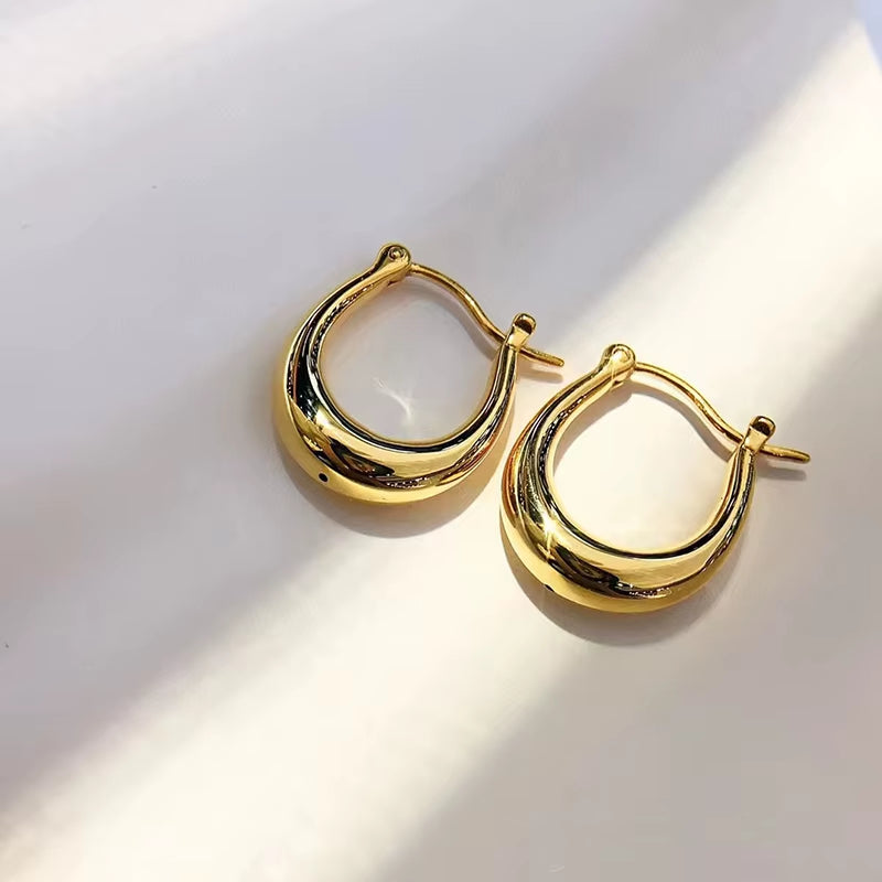 YUNLI Real 18K Gold Hoop Earring Pure AU750 U Shape Luxury Vintage Earrings for Women Fine Jewelry Gift EA021