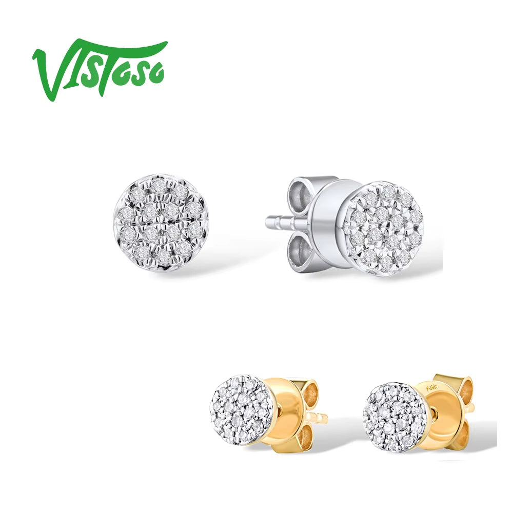 Gold Earrings for Women 14K 585 Yellow/White Gold Sparkling Diamond Dainty round Cirle Stud Earrings Trendy Fine Jewelry