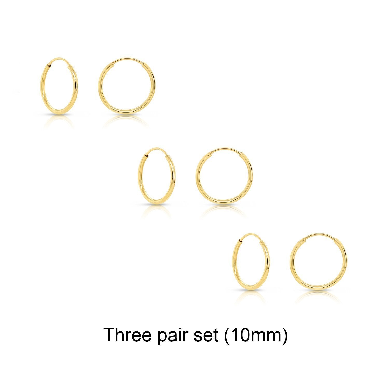 14K Real Solid Yellow Gold round Endless Hoop Earrings 1Mm Tube Hoops Ear Rings