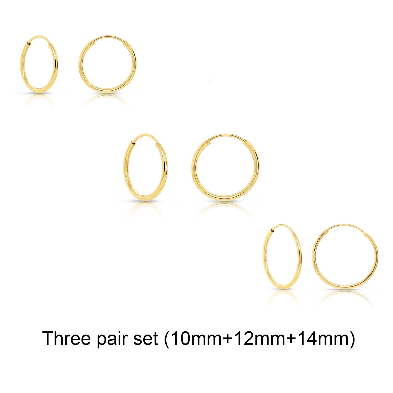 14K Real Solid Yellow Gold round Endless Hoop Earrings 1Mm Tube Hoops Ear Rings