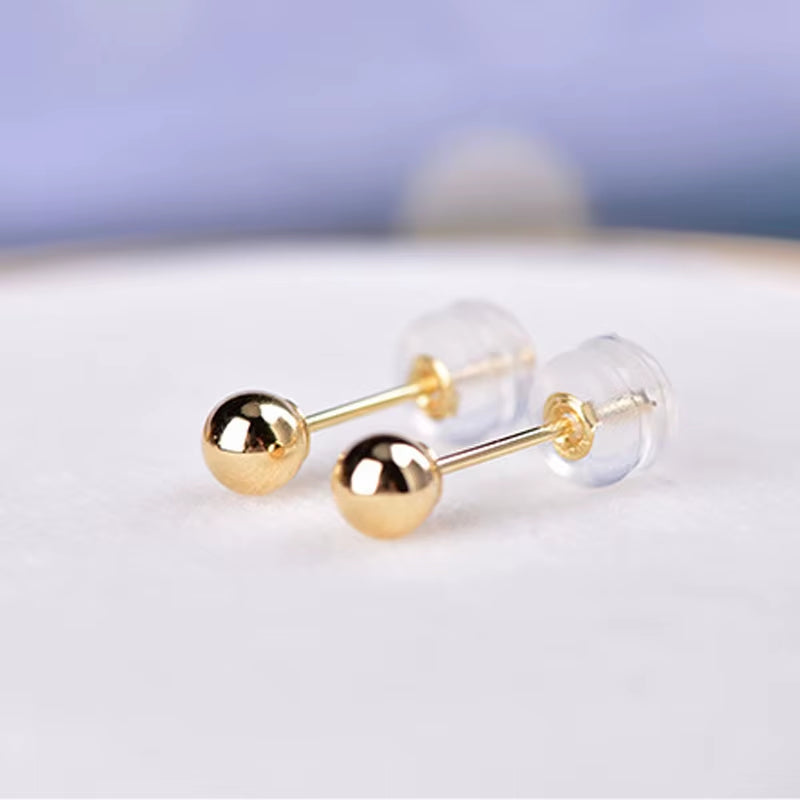 Real 18K Gold Stud Earrings Pure AU750 Gold Ball Design Women'S Earrings Simple Fashion Fine Jewelry Gift