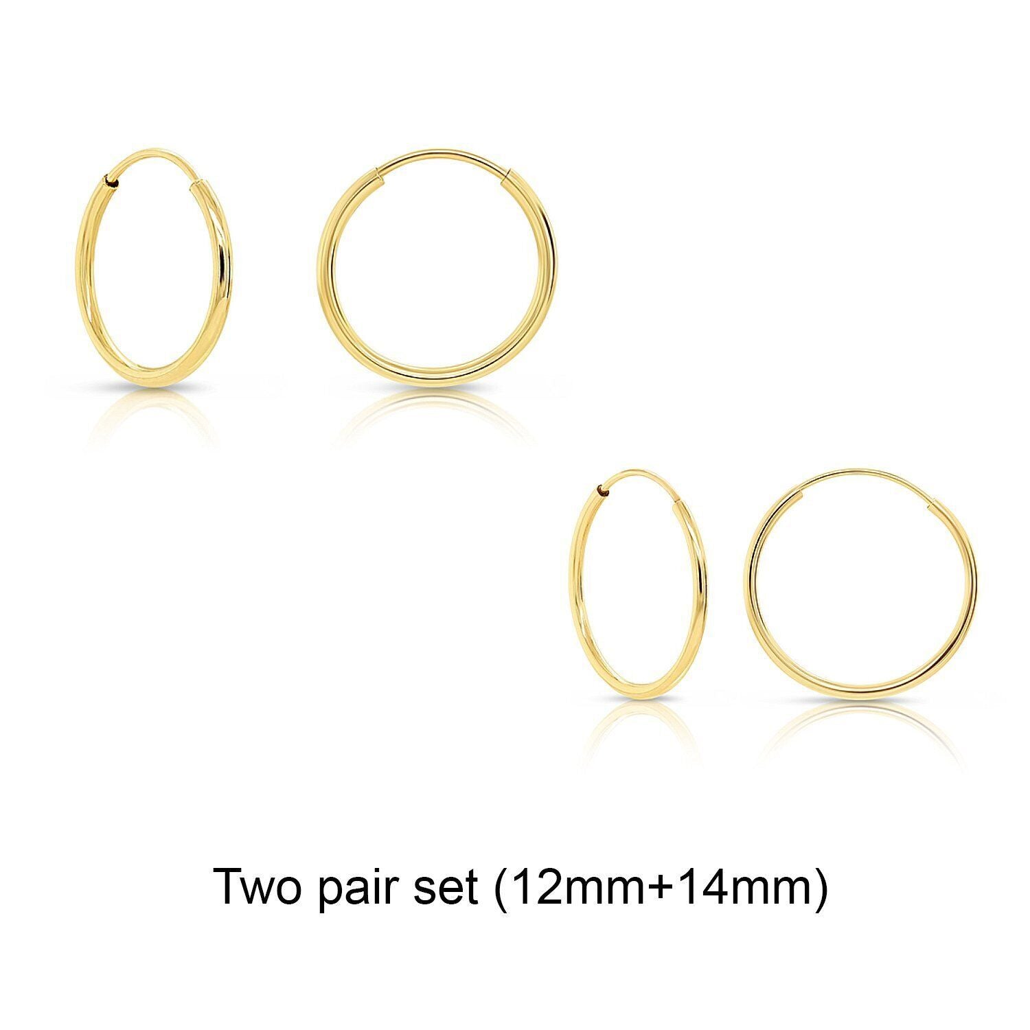 14K Real Solid Yellow Gold round Endless Hoop Earrings 1Mm Tube Hoops Ear Rings