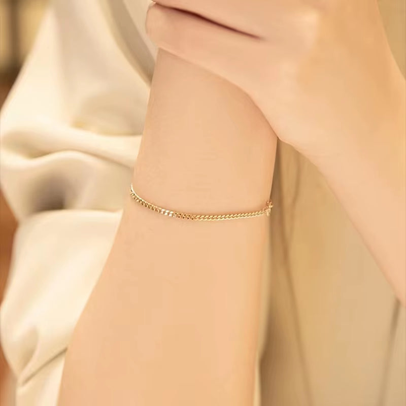 Real 18K Gold Cuban Necklace Pure AU750 Light Luxury Simple Women'S Necklace Fine Jewelry Gifts