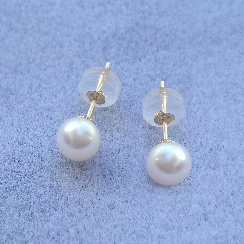 Au750 Fine Jewelry Women Girls Mum Best Gift Classical 18K Gold Natural Perfect round Pearls High Luster Stud Earring