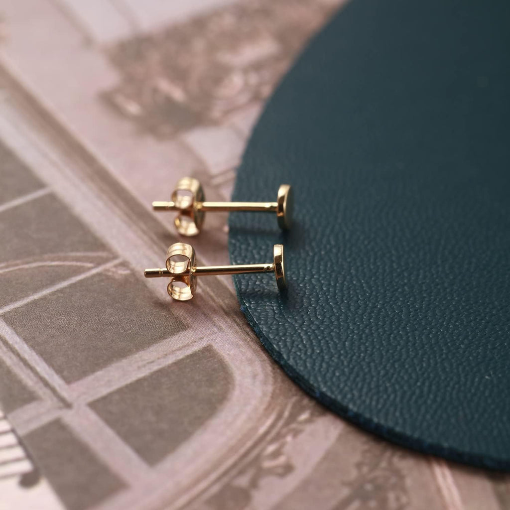 14K Solid Real Yellow Gold Earrings Dainty Tiny Statement Dot Solitaire Earrings Delicate Fine Jewelry Stud Earrings for Women