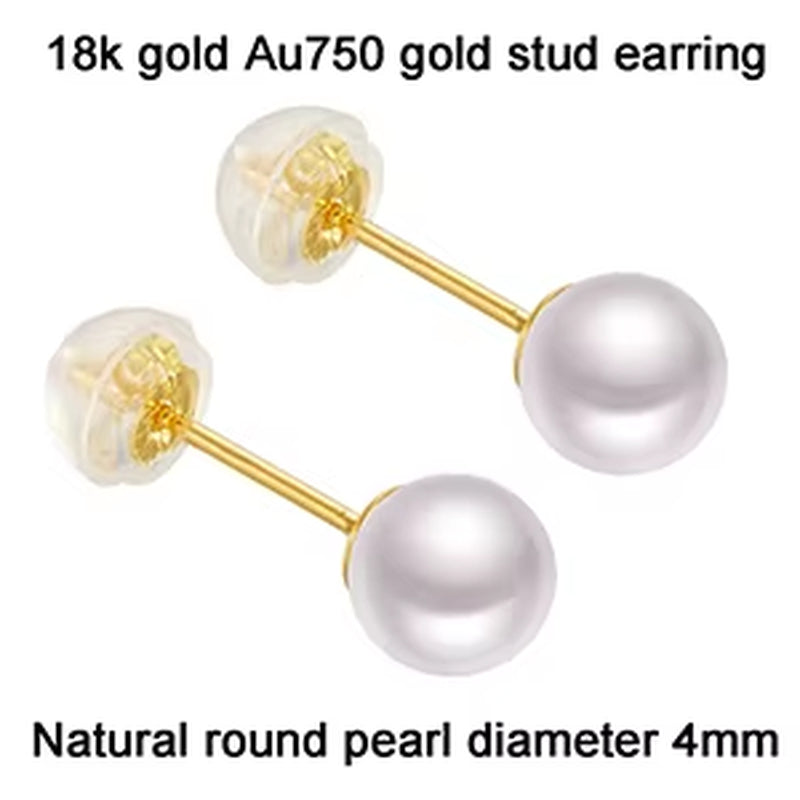 Au750 Fine Jewelry Women Girls Mum Best Gift Classical 18K Gold Natural Perfect round Pearls High Luster Stud Earring