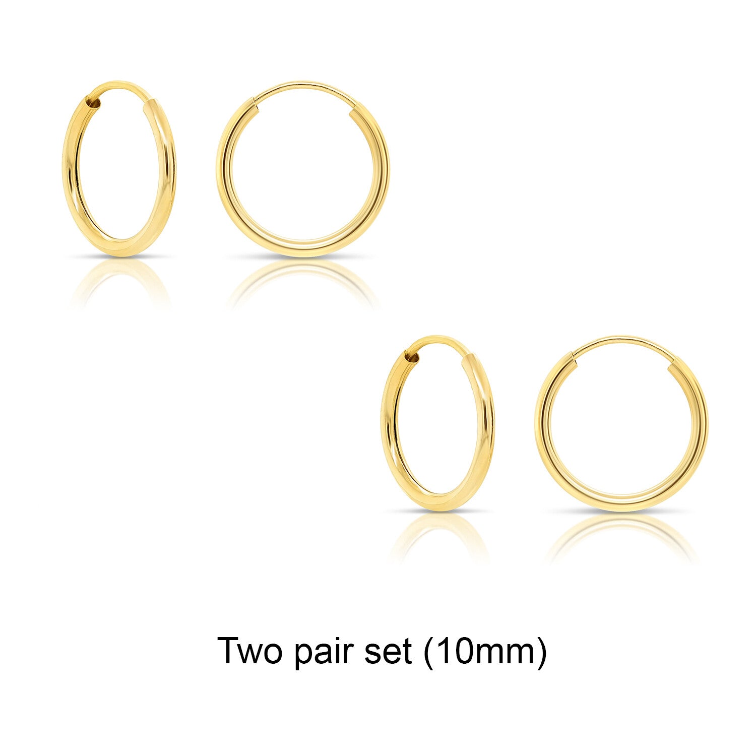 14K Real Solid Yellow Gold round Endless Hoop Earrings 1Mm Tube Hoops Ear Rings