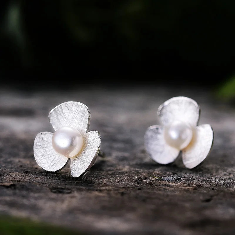 Real 925 Sterling Silver Natural Pearl Earrings Fine Jewelry 18K Gold Clover Flower Stud Earrings for Women Brincos