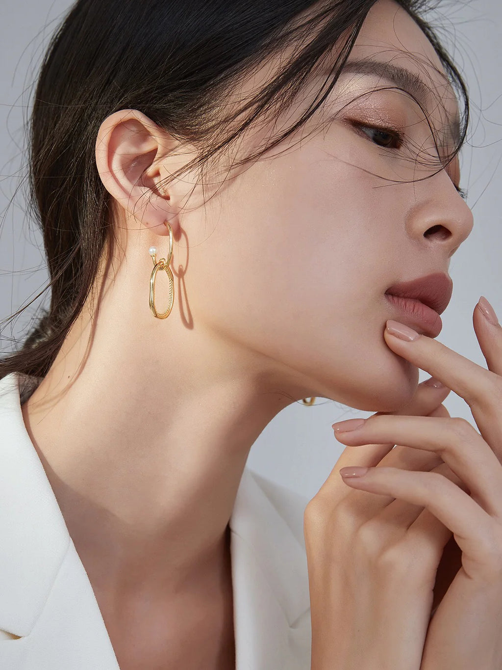 Minimalist Geometric Faux Pearl Earrings