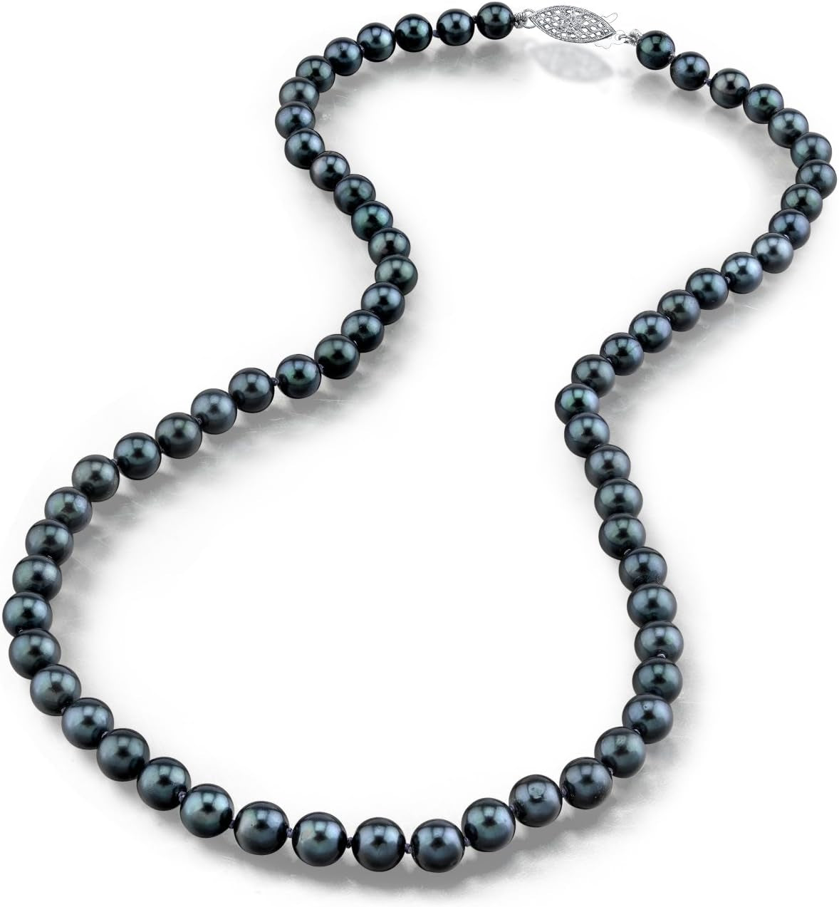 14K Gold round Genuine Black Japanese Akoya Saltwater Cultured Pearl Necklace for Women