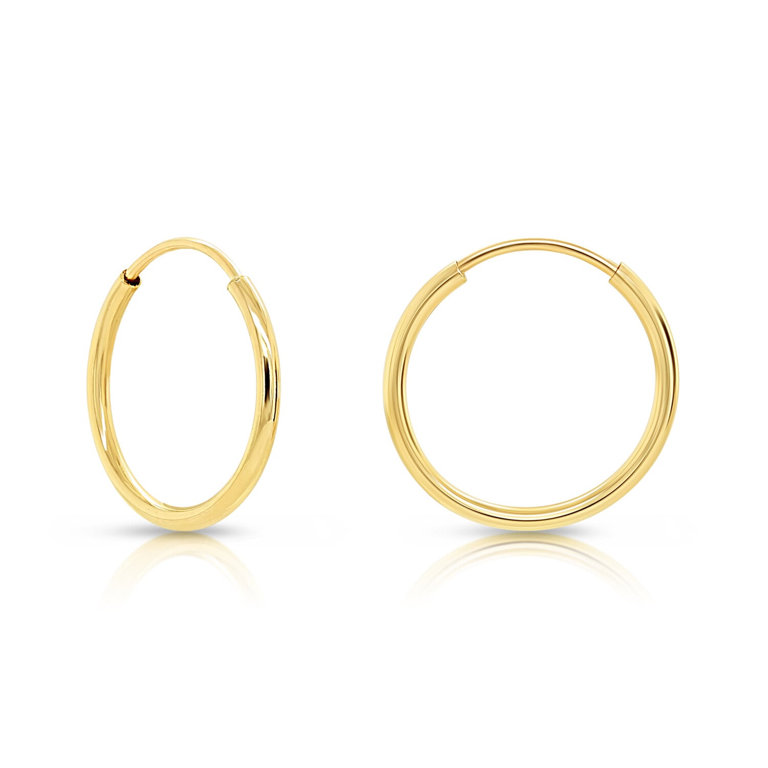 14K Real Solid Yellow Gold round Endless Hoop Earrings 1Mm Tube Hoops Ear Rings
